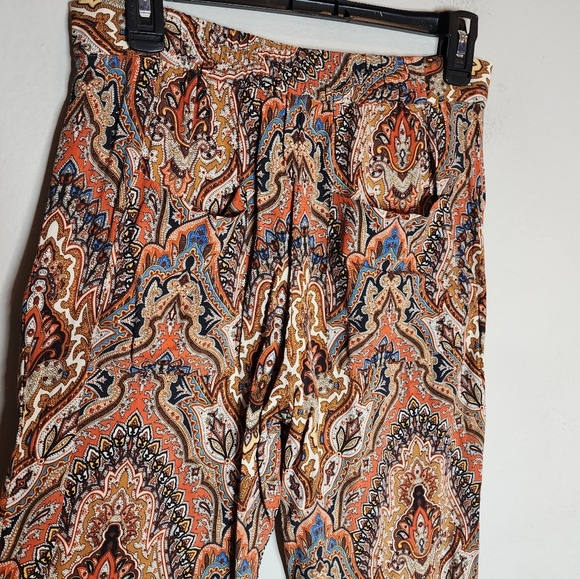 Zara Flare Brown Paisley Printed Pants Size Small Stretch Waist Size Small - Picture 12 of 16
